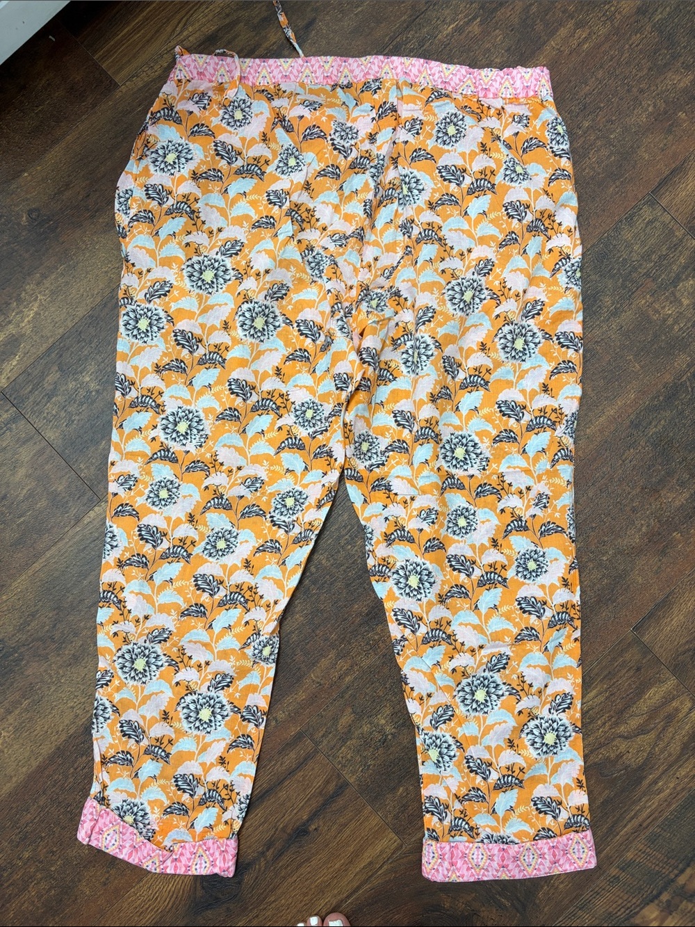 Sundance Orange Floral Drawstring Kids Pants with Pink Trim - Picture 3 of 3